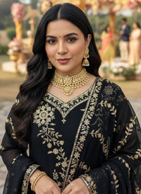 Premium Black Kurti Palazzo Set with sequins Embroidery Work in Georgette fabric