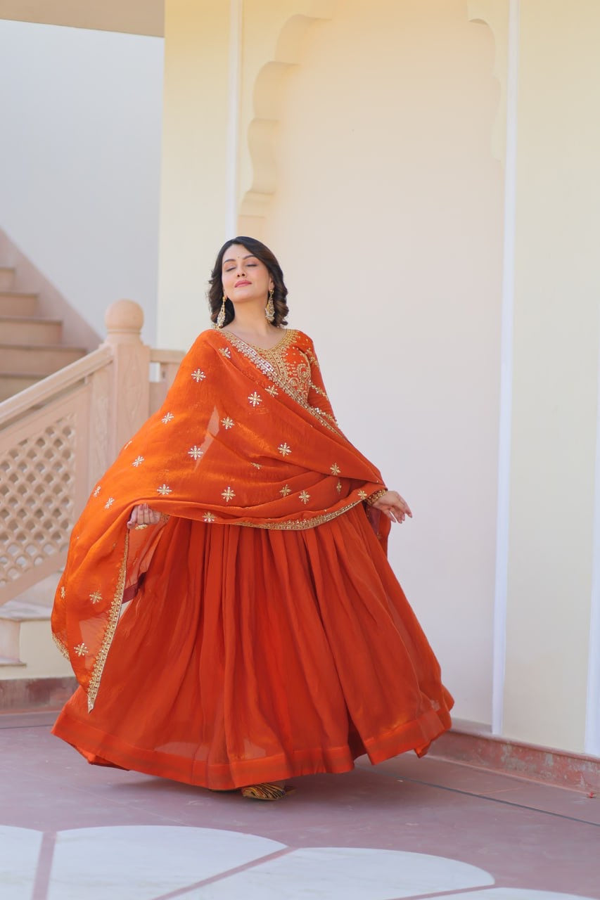 Premium Readymade Gown with Sequins & Zari Embroidery - FFLW-9234