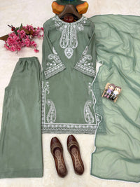 Summer Special Chicken work Kurti with Palazzo set in Pista & Black color