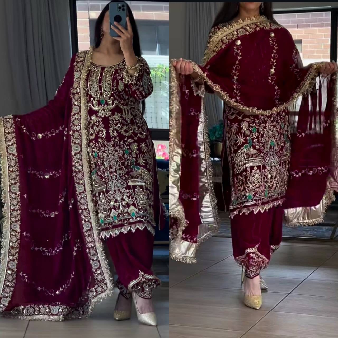 Designer Party Wear kurta, Dhoti Salwar & Dupatta Set - FFNF-1239