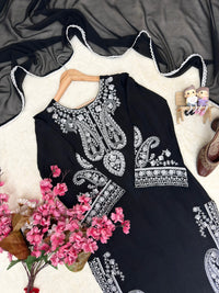 Summer Special Chicken work Kurti with Palazzo set in Pista & Black color