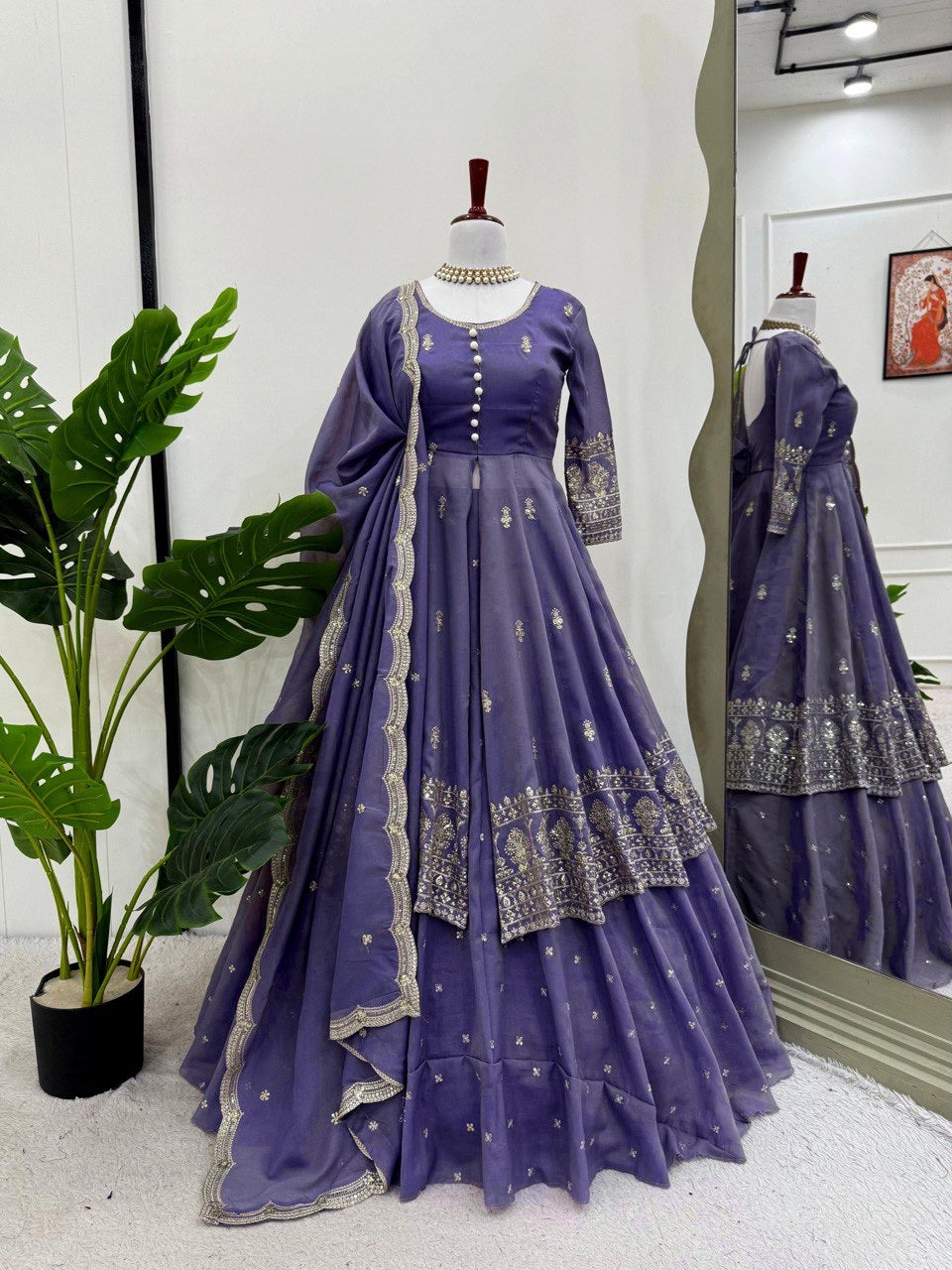 Designer Shimmer Silk Suit & Lehenga Set with Thread & Sequence Work