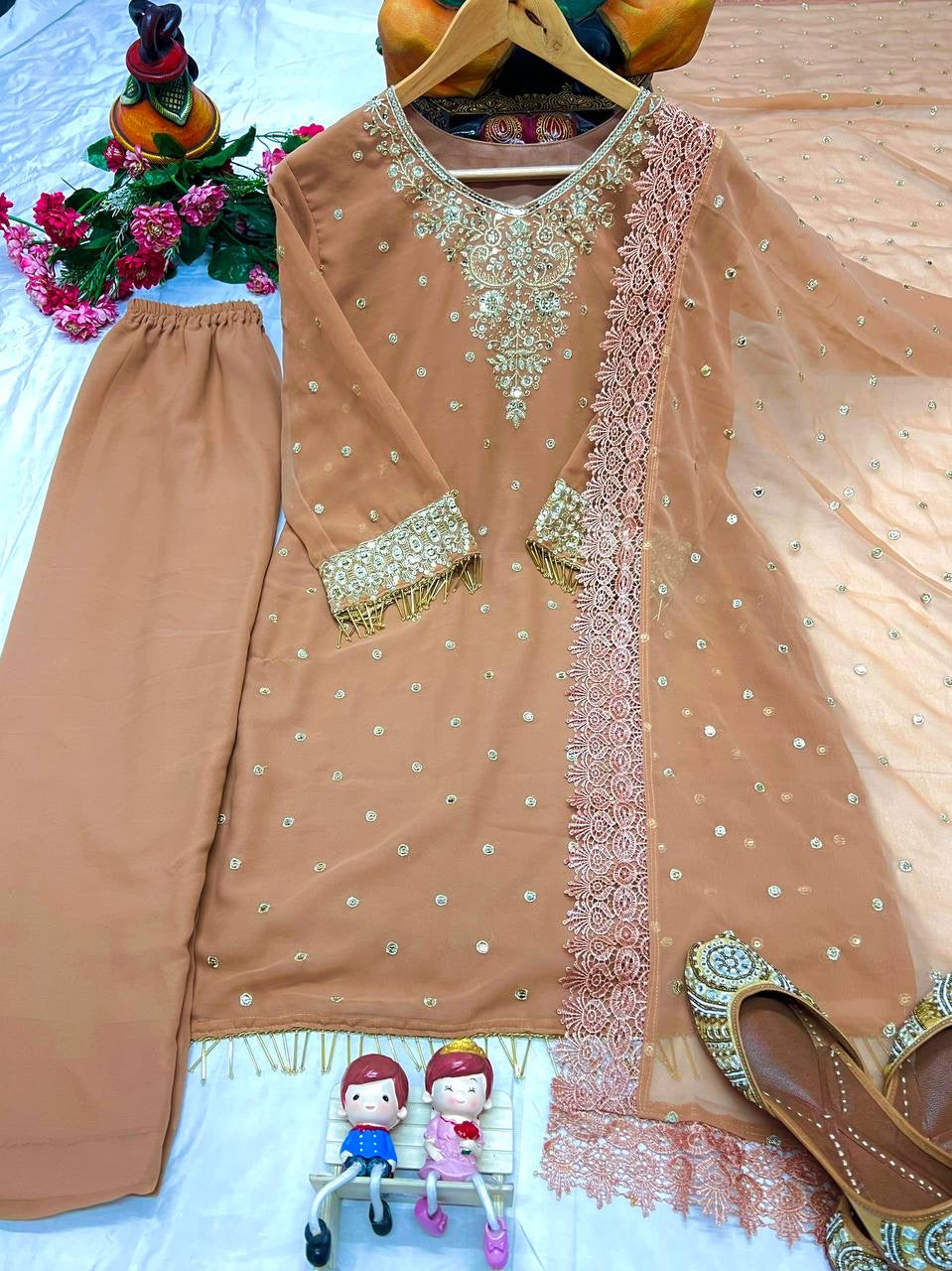 Georgette Kurti Pant Set with Sequin & Zari Embroidery - LC 1356