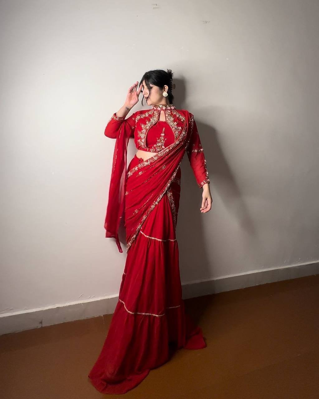 Wedding Season Special Faux Georgette Lehenga Saree with Heavy Embroidery & Mirror Work - FFBE 280