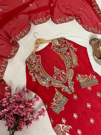 Stylish 4-pis kurti palazzo set in premium chinon silk fabric, in 4 amazing colors