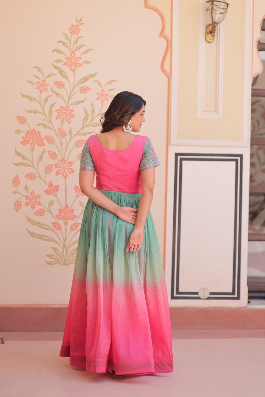 Premium Readymade Designer Gown with Gold Crush Padding & Beads Embroidery