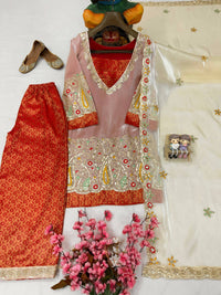 Pure Tissue Silk Kurti Palazzo Set with Dupatta in Ivory color — LC 1446