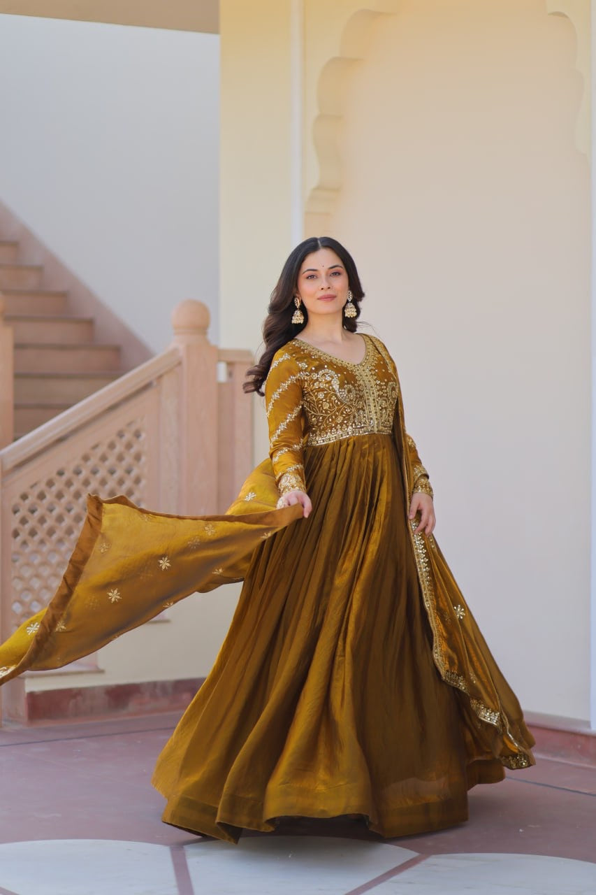 Premium Readymade Gown with Sequins & Zari Embroidery - FFLW-9234