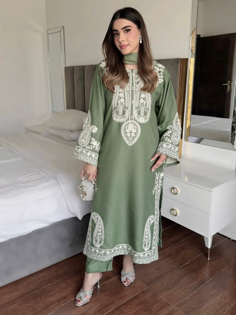 Summer Special Chicken work Kurti with Palazzo set in Pista & Black color