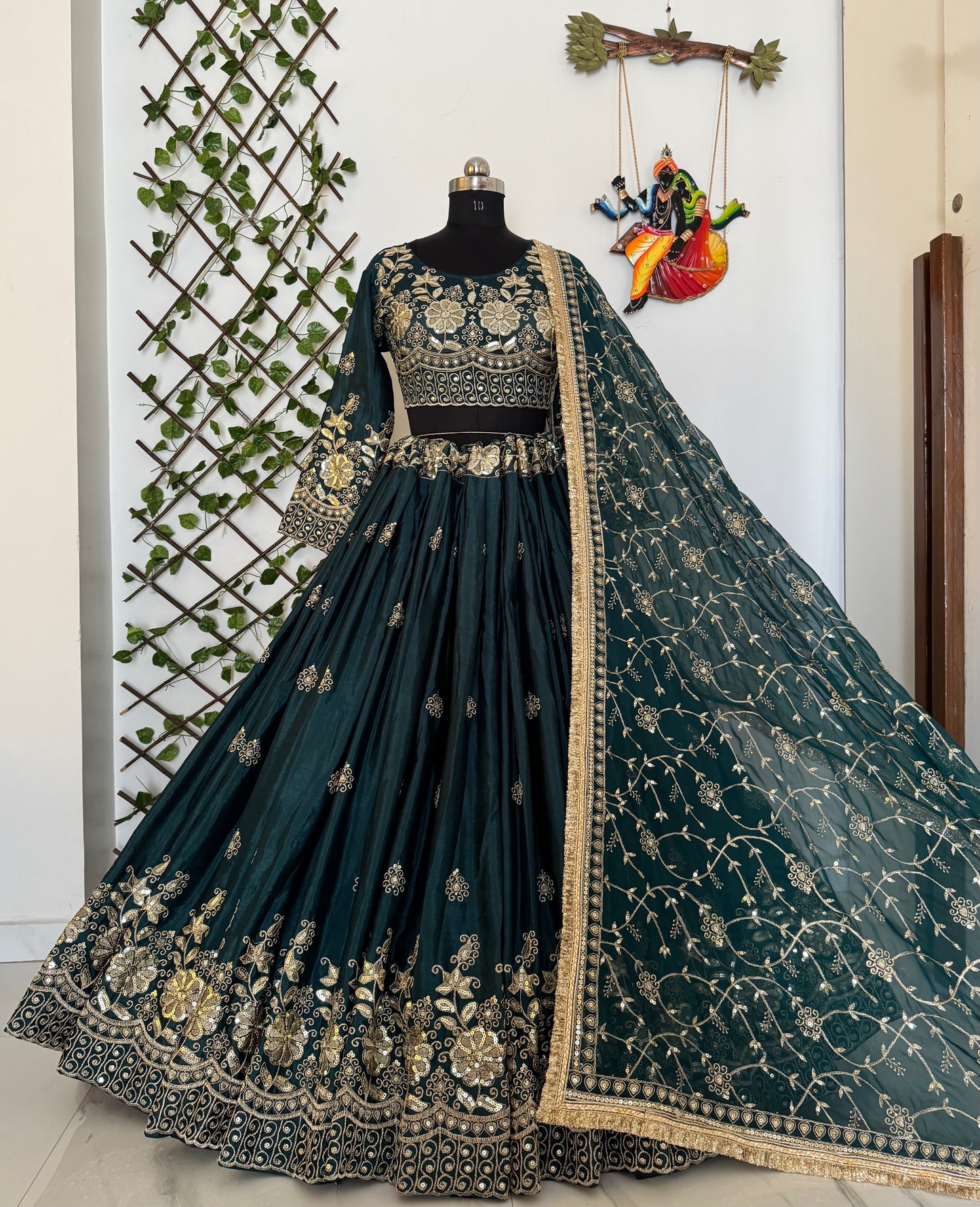 Emerald Green stylish semi bridal lehenga choli