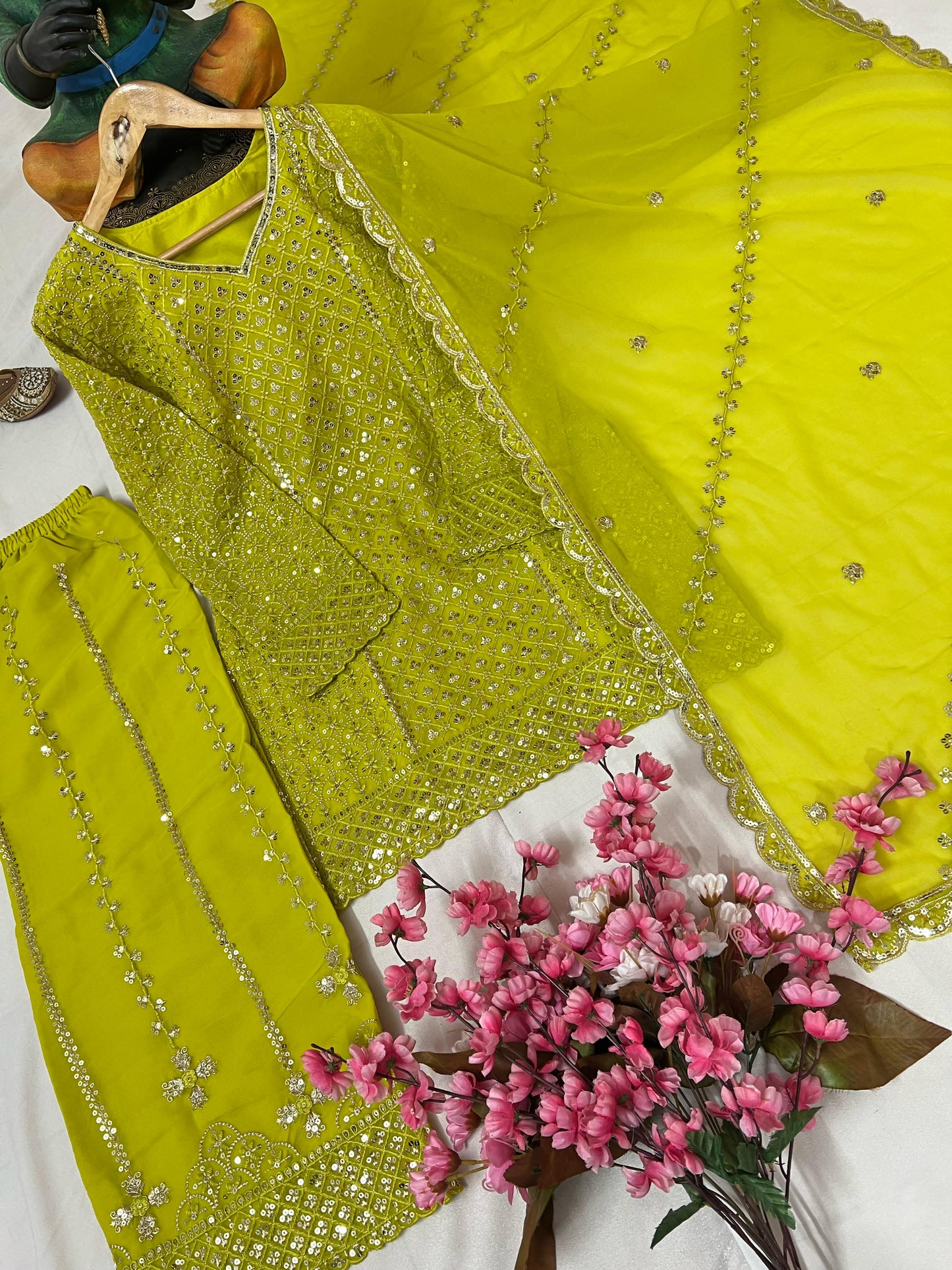 Heavy Georgette Kurti & Palazzo Set with Zari & Sequin Embroidery - LC 1361
