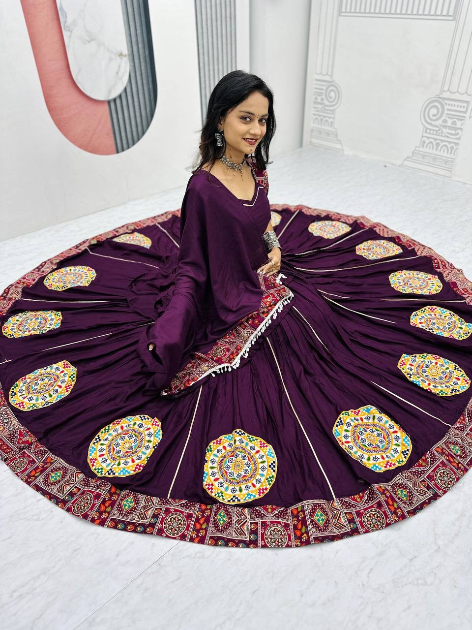 Navratri Special Pure Cotton Lehenga Choli with 6 Meter Big Flair & Gamathi Work