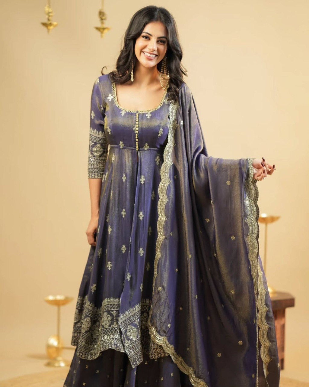 Designer Shimmer Silk Suit & Lehenga Set with Thread & Sequence Work