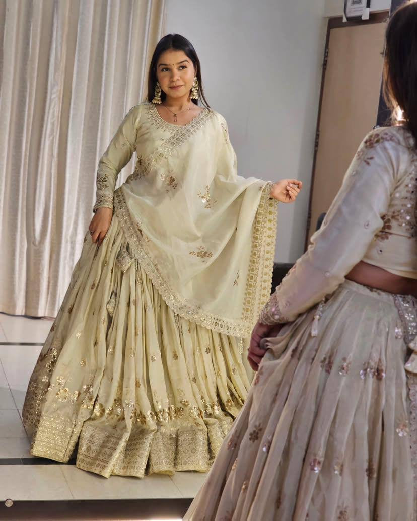 Party Wear Lehenga Choli with Chinon Silk & Sequin Embroidery - ALC 89