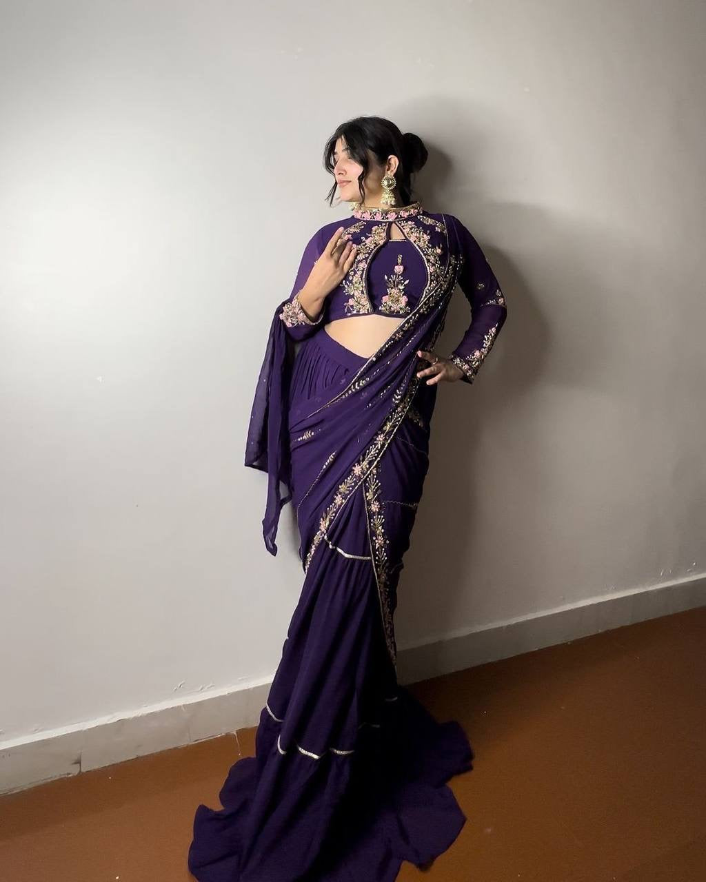 Wedding Season Special Faux Georgette Lehenga Saree with Heavy Embroidery & Mirror Work - FFBE 280