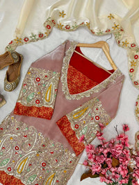 Pure Tissue Silk Kurti Palazzo Set with Dupatta in Ivory color — LC 1446