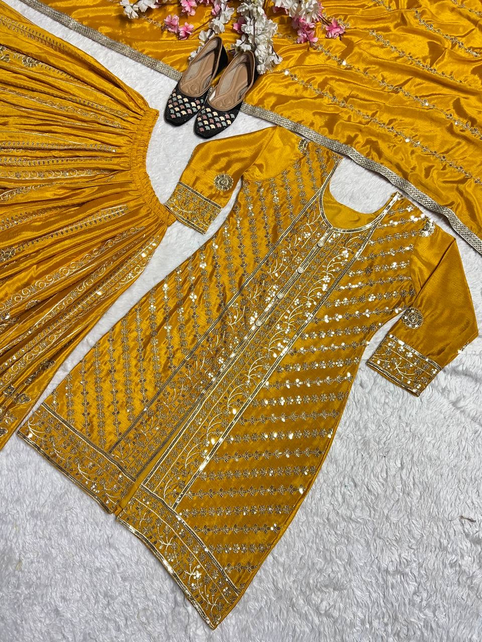 Designer Party Wear kurti- Flaired Palazzo & Dupatta with Heavy Embroidery - FFMF-449