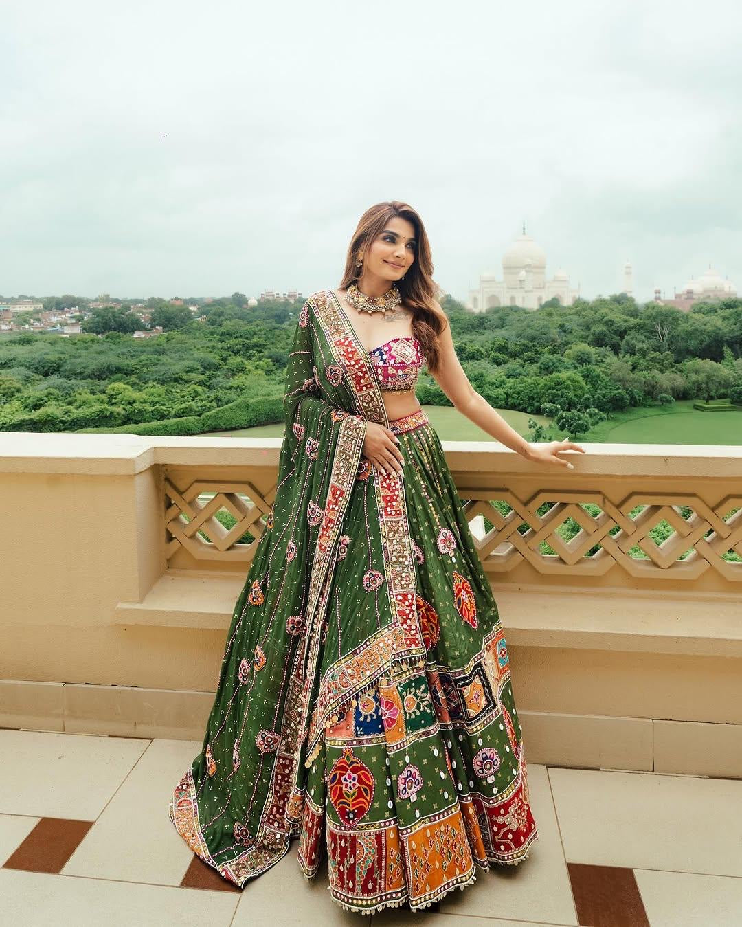 Navratri special Heavy Muslin Cotton Lehenga with Digital Print & Real Mirror Work - ALC 96
