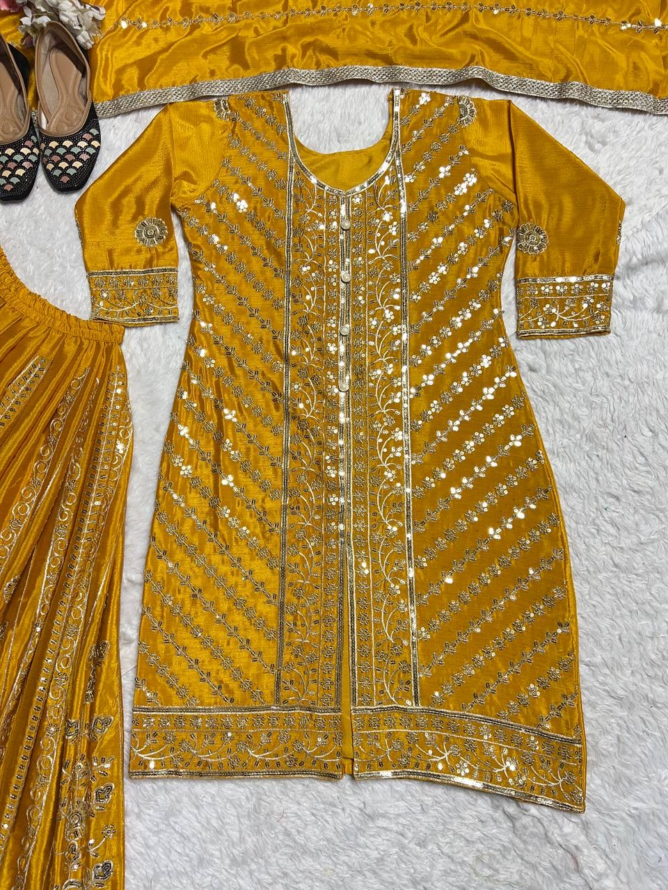 Designer Party Wear kurti- Flaired Palazzo & Dupatta with Heavy Embroidery - FFMF-449