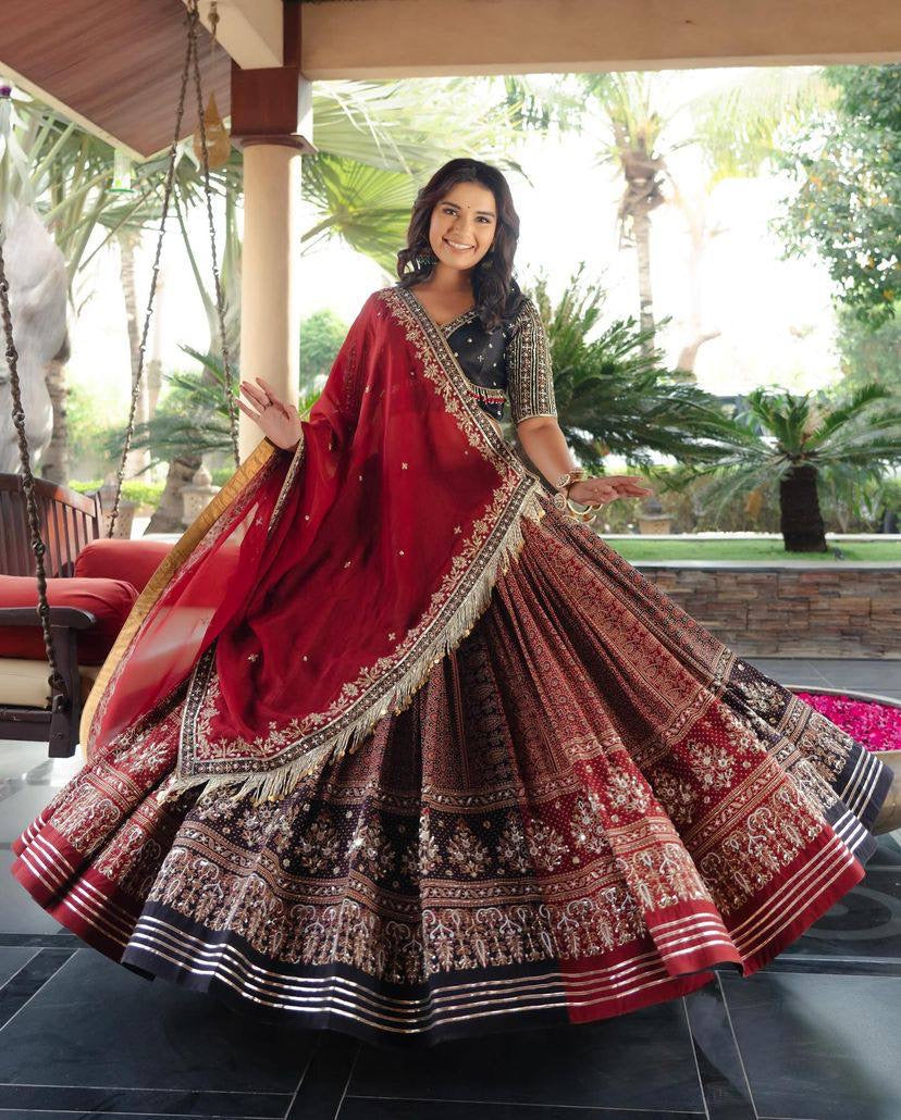Navratri special Premium Heavy Muslin Cotton Lehenga with Gota Patti Lace & Real Mirror Work