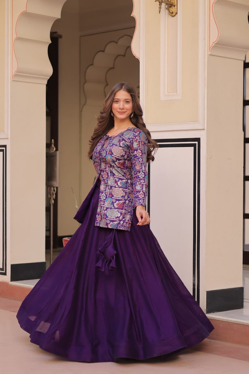 Premium Readymade Pure Simmer Vichitra Silk Lehenga Choli with Position Jacquard Blouse