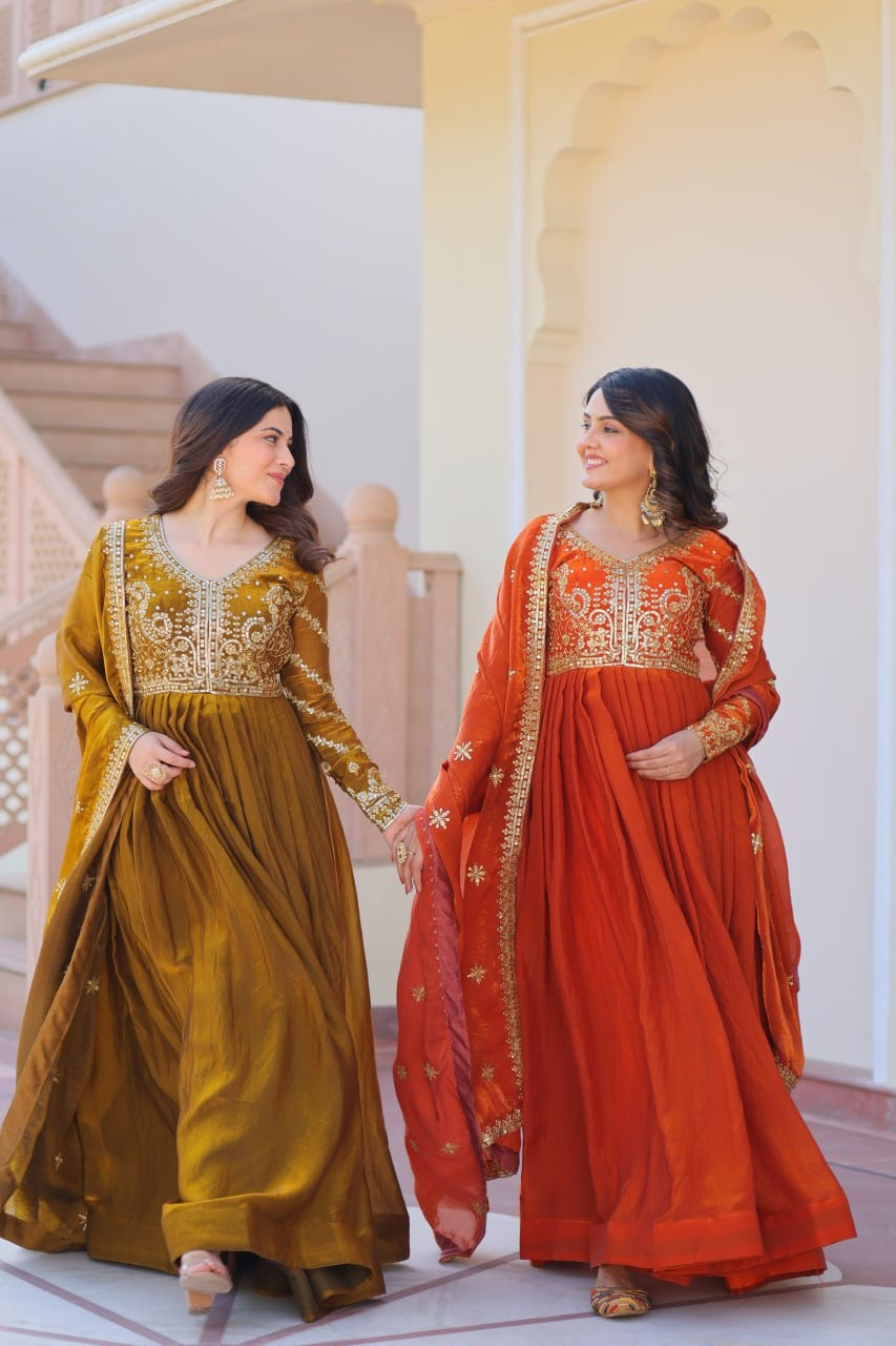 Premium Readymade Gown with Sequins & Zari Embroidery - FFLW-9234