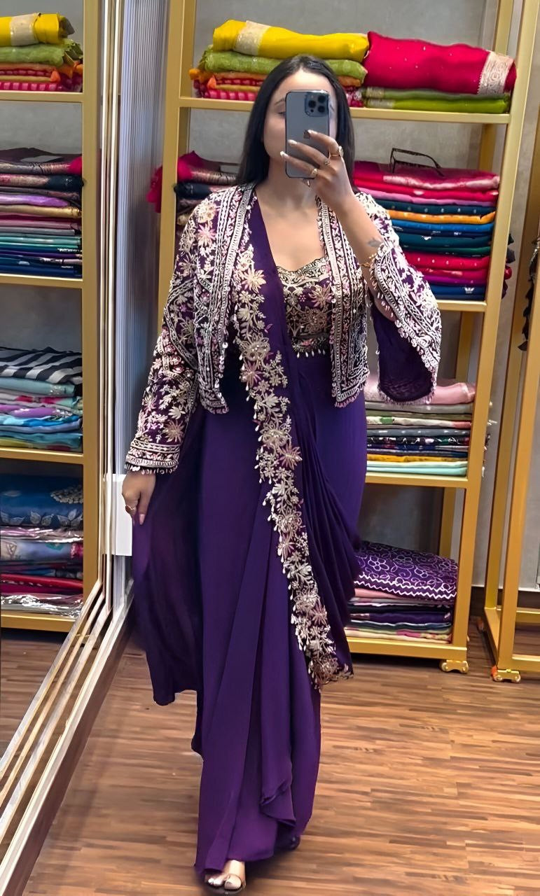 Ready To Wear Saree with Jacket - Heavy Chinon Silk - FFHV-9250