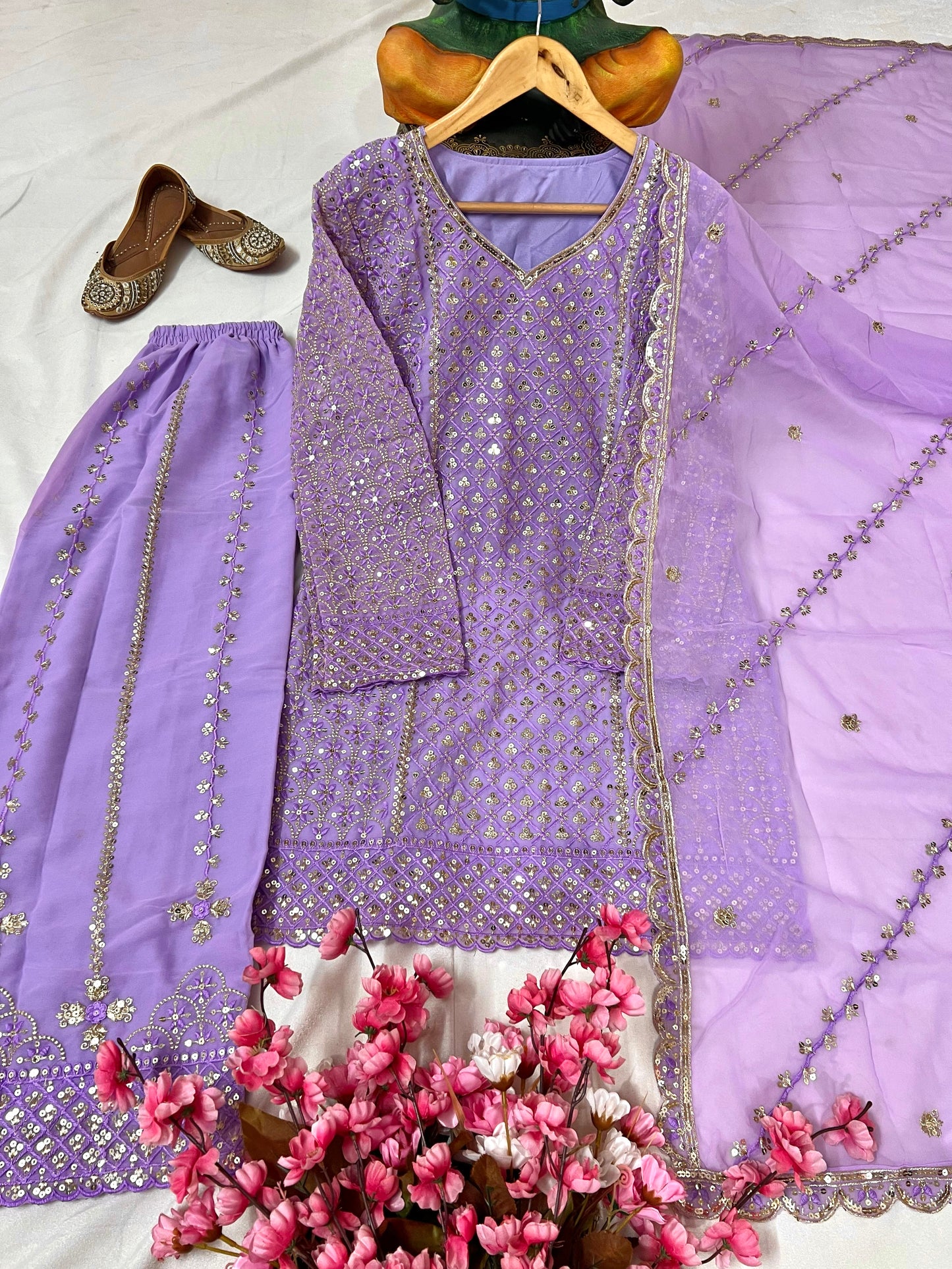 Heavy Georgette Kurti & Palazzo Set with Zari & Sequin Embroidery - LC 1361