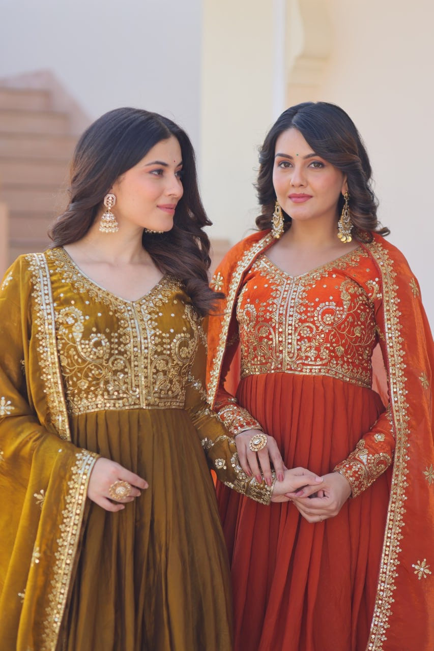 Premium Readymade Gown with Sequins & Zari Embroidery - FFLW-9234