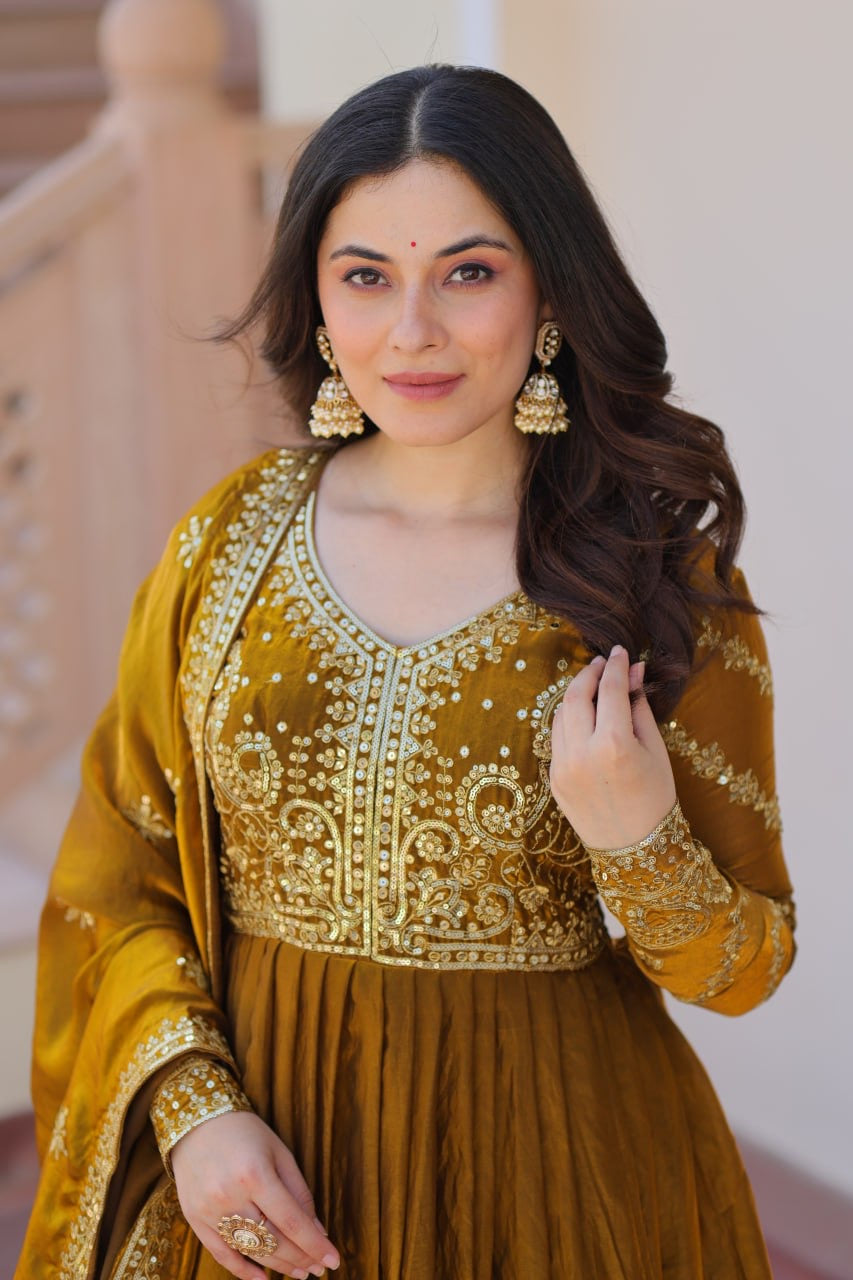 Premium Readymade Gown with Sequins & Zari Embroidery - FFLW-9234