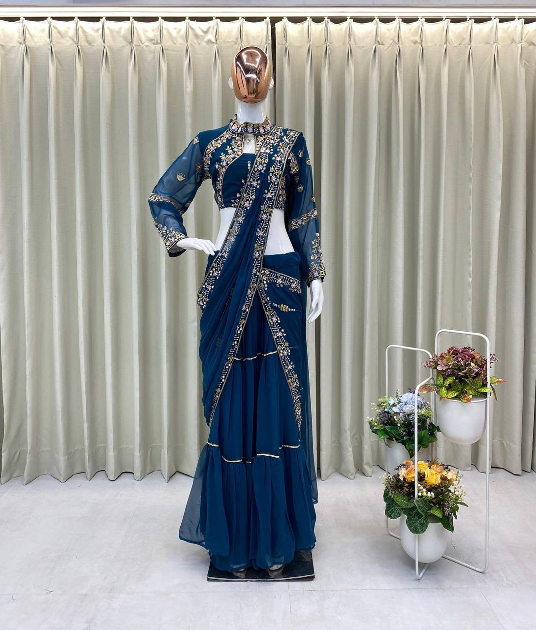 Wedding Season Special Faux Georgette Lehenga Saree with Heavy Embroidery & Mirror Work - FFBE 280