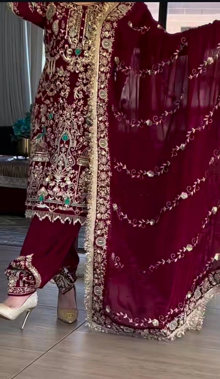 Designer Party Wear kurta, Dhoti Salwar & Dupatta Set - FFNF-1239