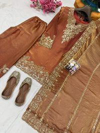 Rusty brown Color Kurti &Palazzo set with elegant dupatta