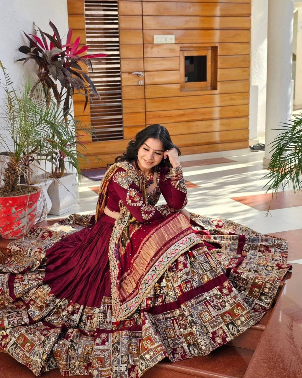 Navratri special Premium Heavy Muslin Cotton Lehenga with Real Mirror Work & Canvas Patta