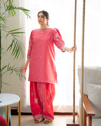Elegant Coord set with Frashi palazzo in beautiful Multicolored thread Embroidery work