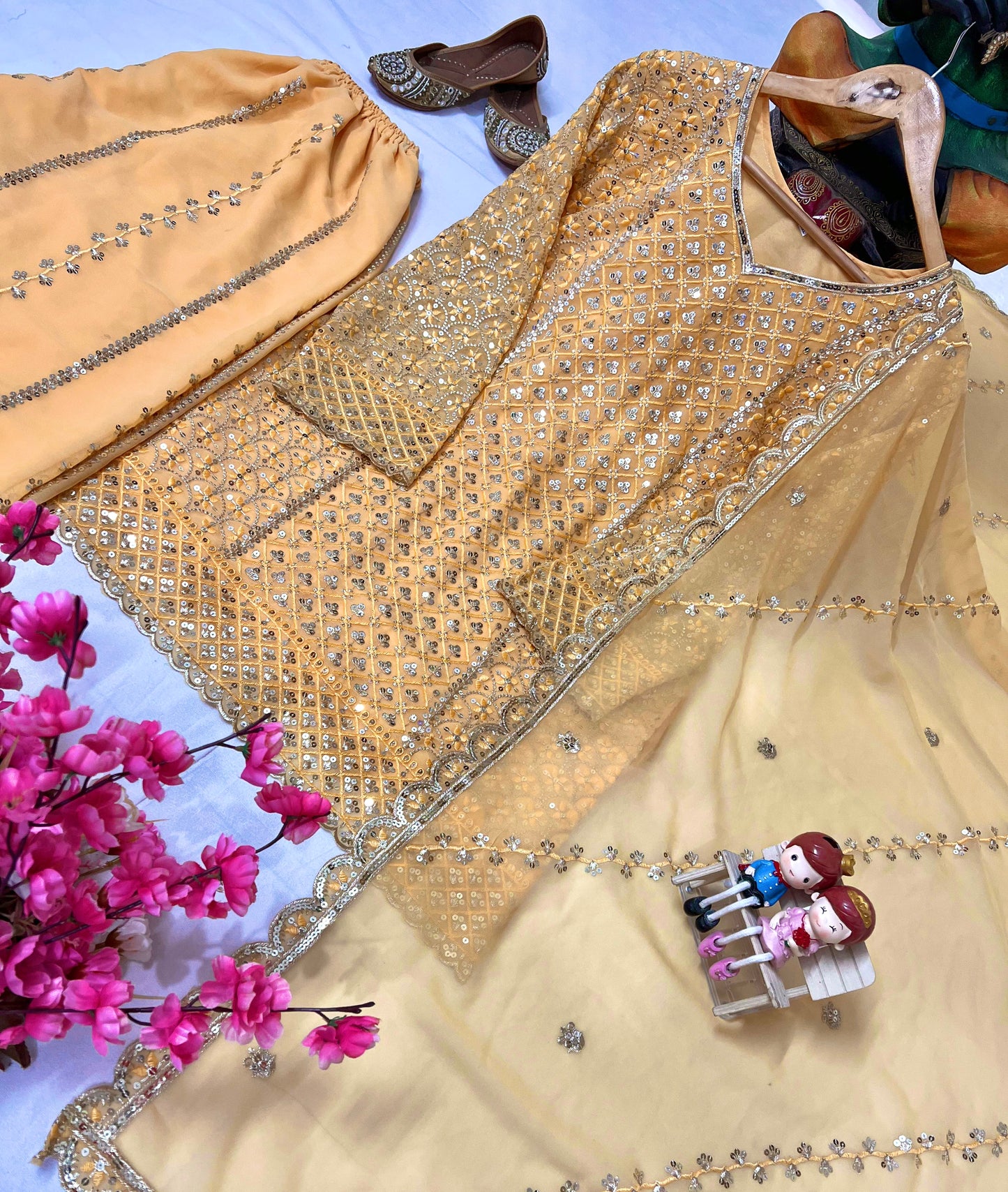 Heavy Georgette Kurti & Palazzo Set with Zari & Sequin Embroidery - LC 1361