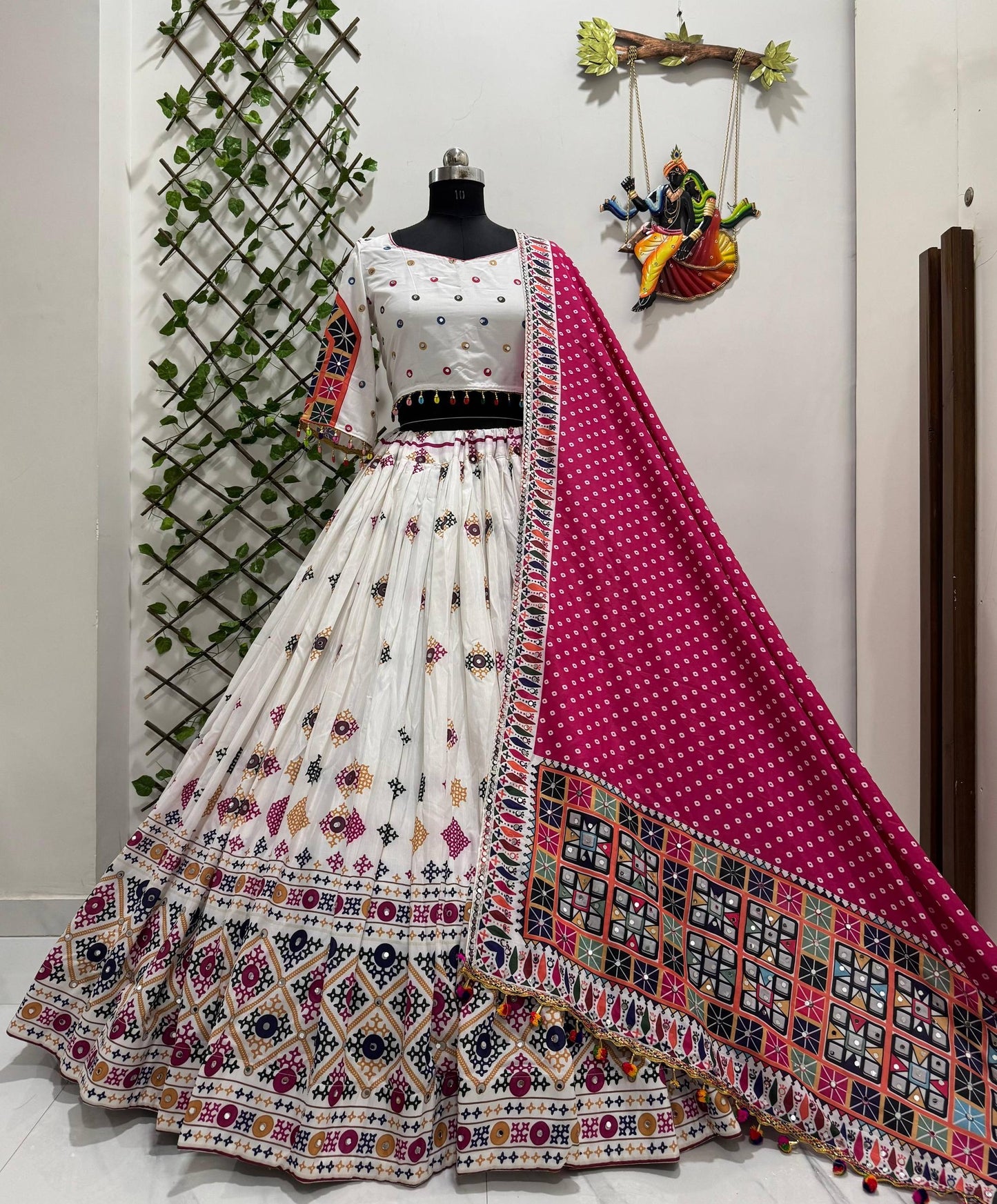 A-One Quality Heavy Muslin Cotton Navratri Special Lehenga Choli with Digital Print & Real Mirror Work - ALC 107