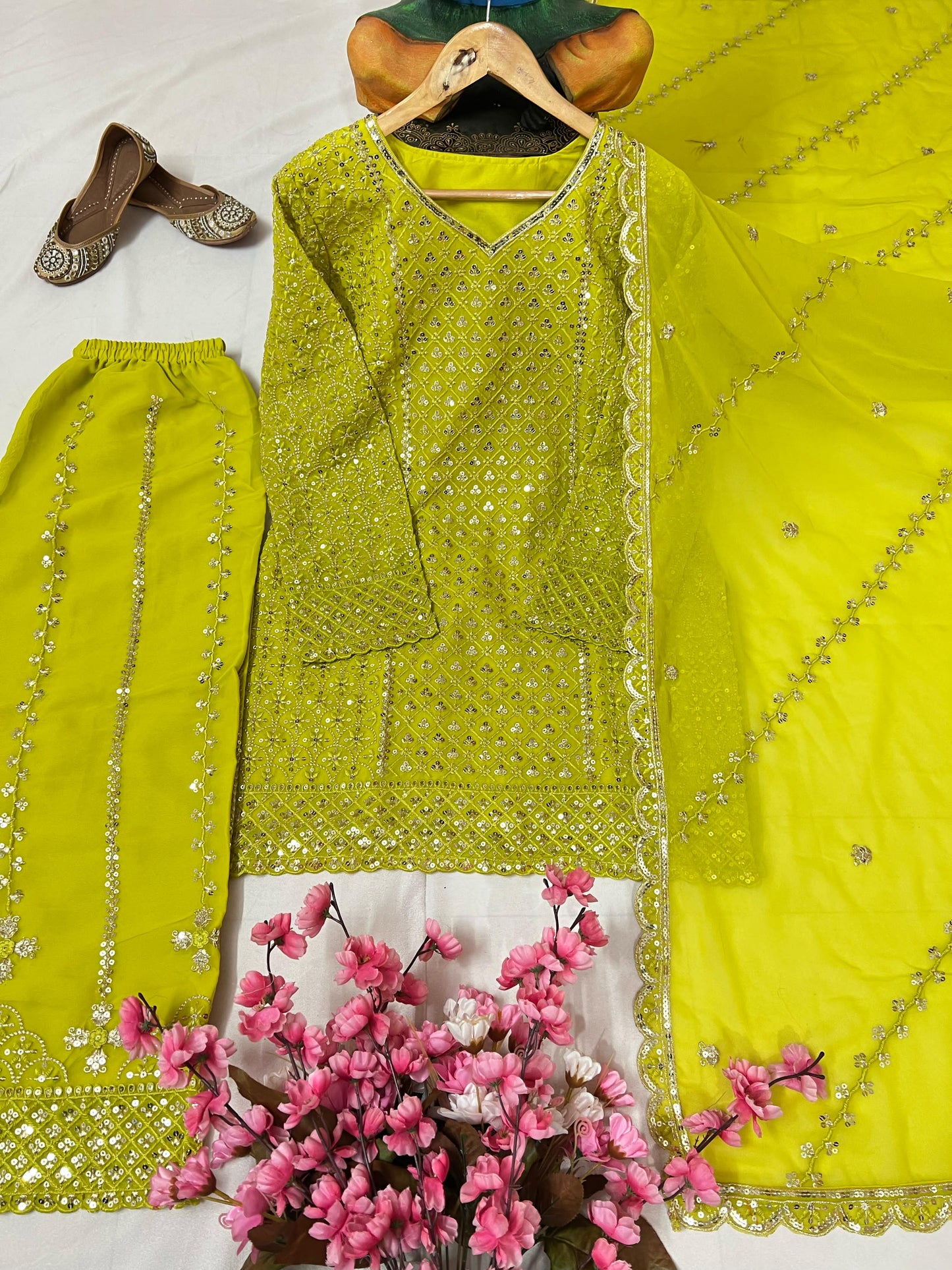 Heavy Georgette Kurti & Palazzo Set with Zari & Sequin Embroidery - LC 1361