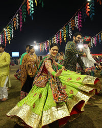 Real mirror work navratri/wedding special lehenga choli in maslin cotton fabric (4 mtr flair) with digital print all over