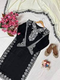 Trending black & white kurti plazzo set with elegant thread Embroidery work