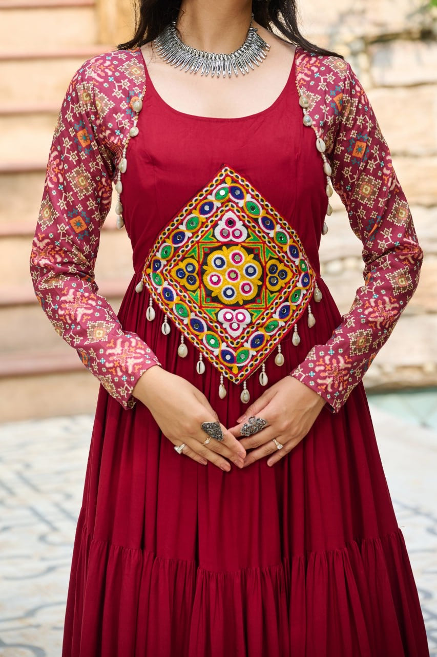 Navratri Gown with Kutchi Gamthi Embroidery - 12 Meter Flair - FFlw 9256