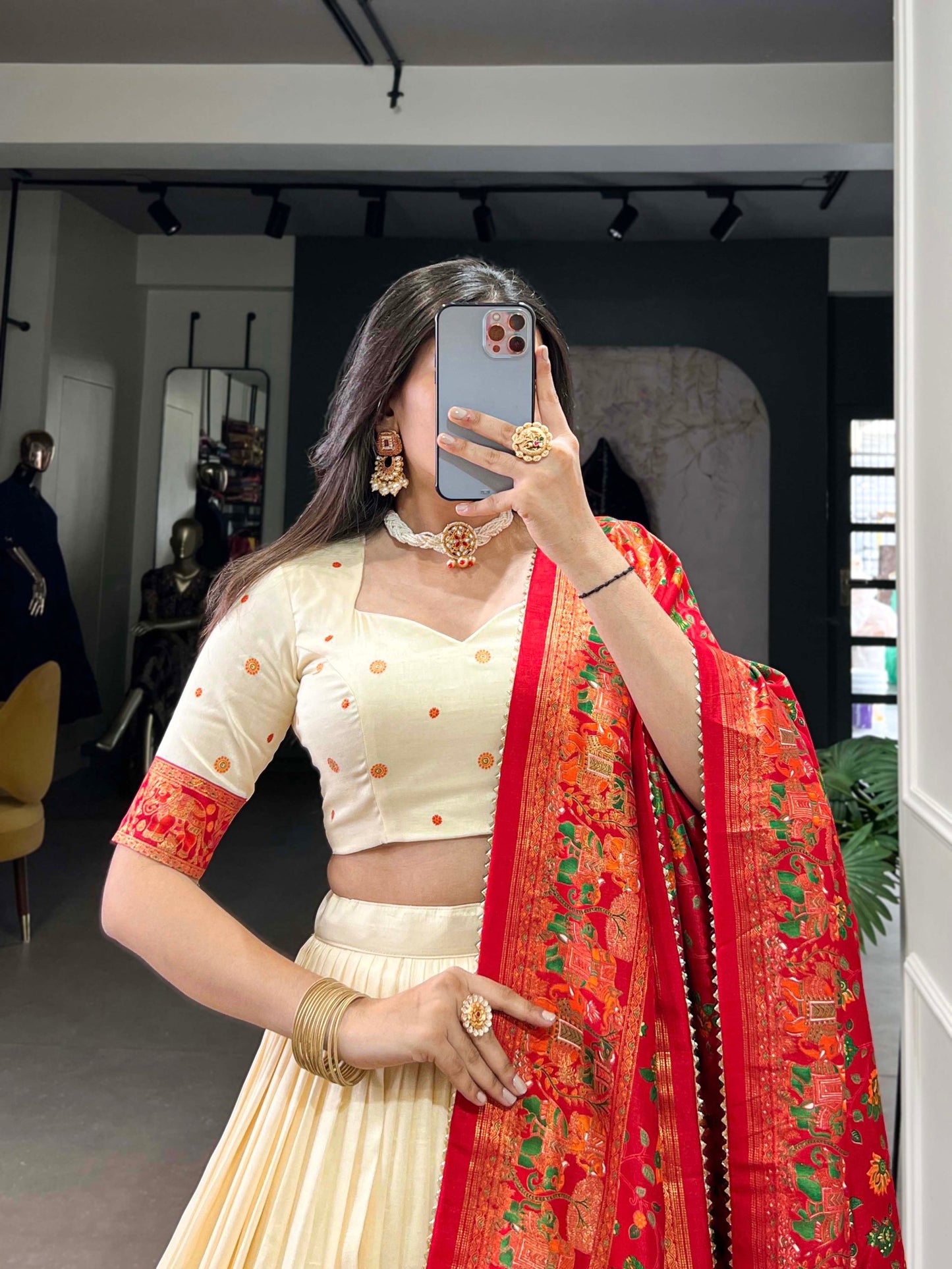 Tussar Silk Lehenga Choli with Printed & Foil Work - FFLB-1245