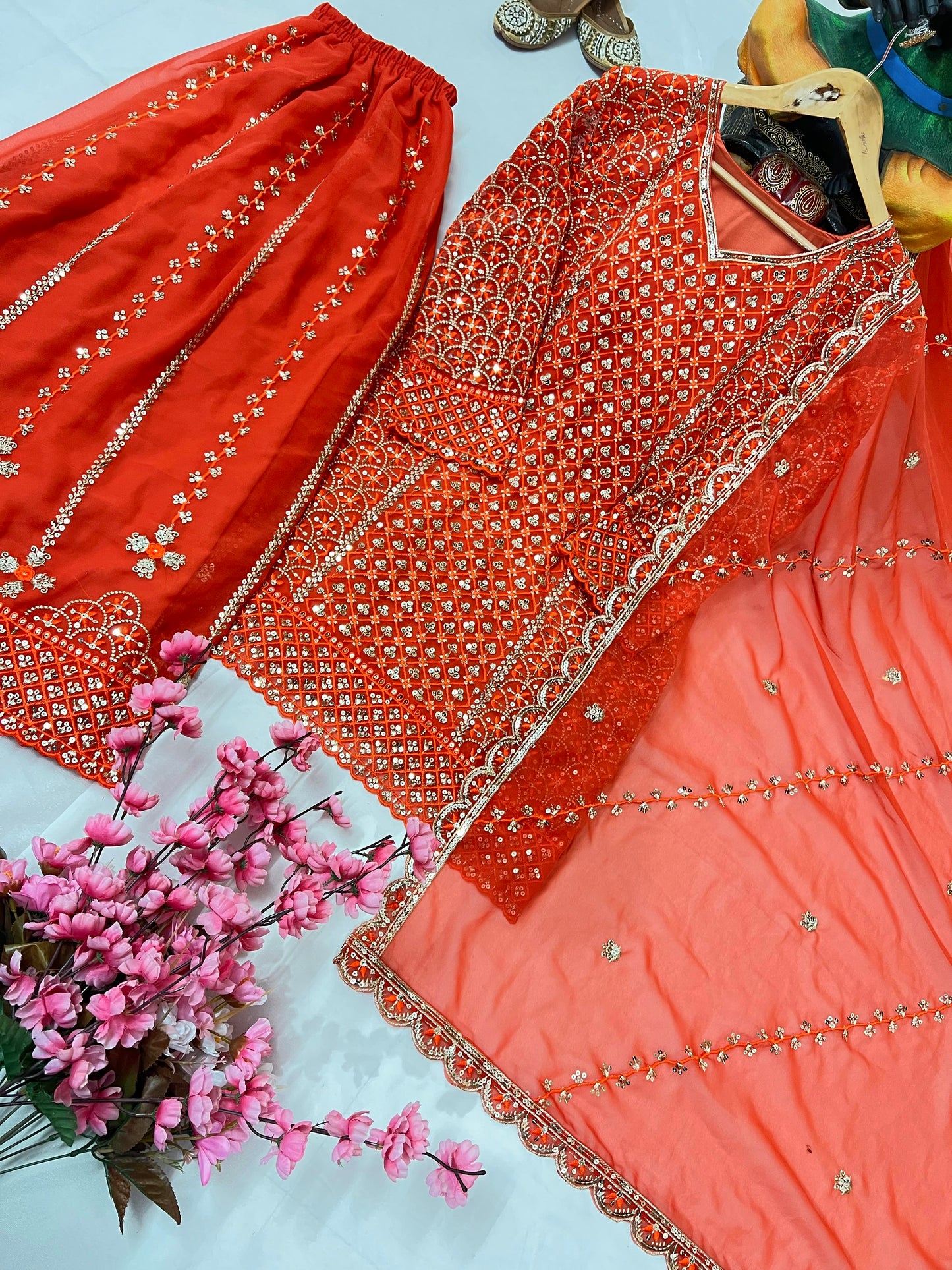 Heavy Georgette Kurti & Palazzo Set with Zari & Sequin Embroidery - LC 1361