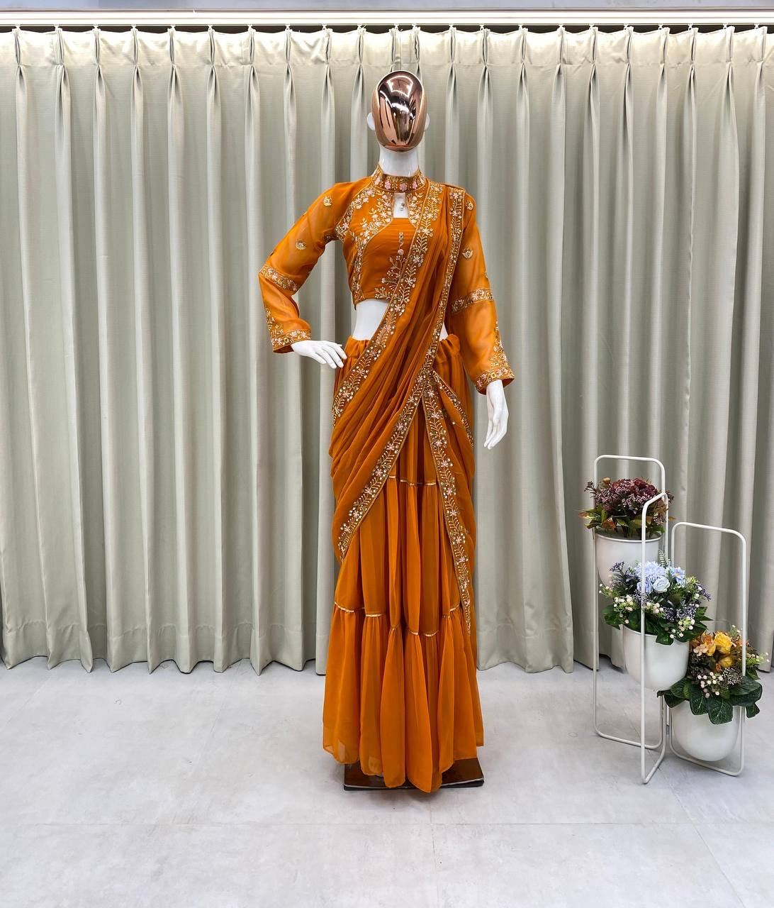Wedding Season Special Faux Georgette Lehenga Saree with Heavy Embroidery & Mirror Work - FFBE 280