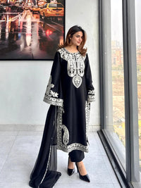 Summer Special Chicken work Kurti with Palazzo set in Pista & Black color