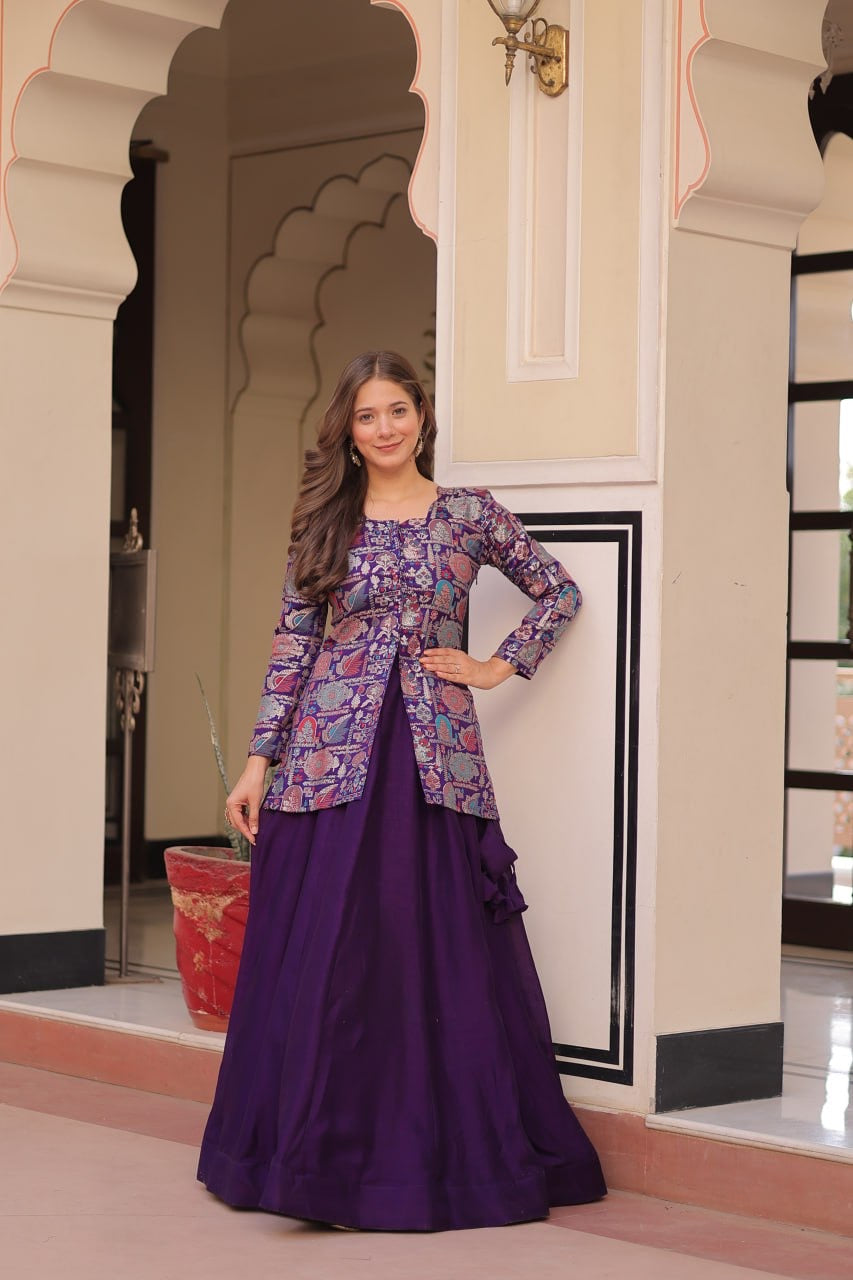 Premium Readymade Pure Simmer Vichitra Silk Lehenga Choli with Position Jacquard Blouse