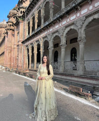 Stylish off-white color anarkali in premium chinon silk fabric