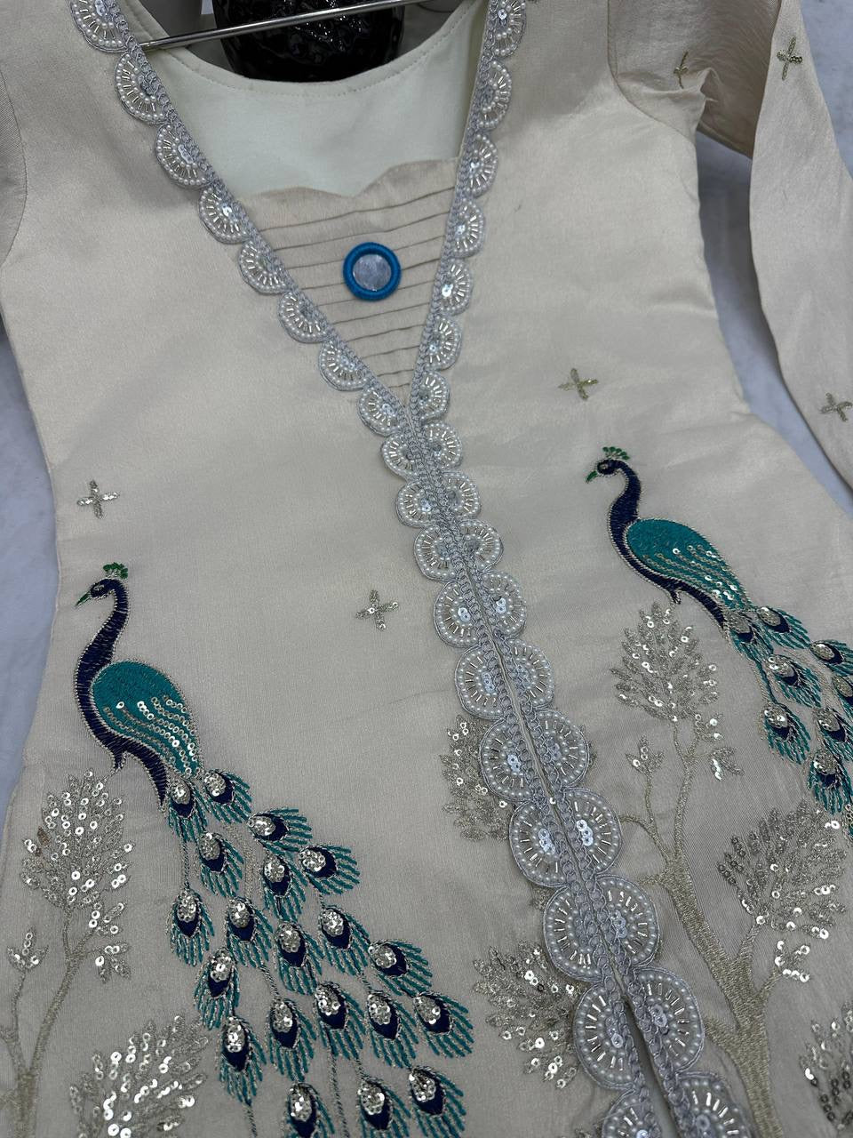 Trending Peacock Design Cord Set - Pure Tissue Simmer Silk - FFpc 494