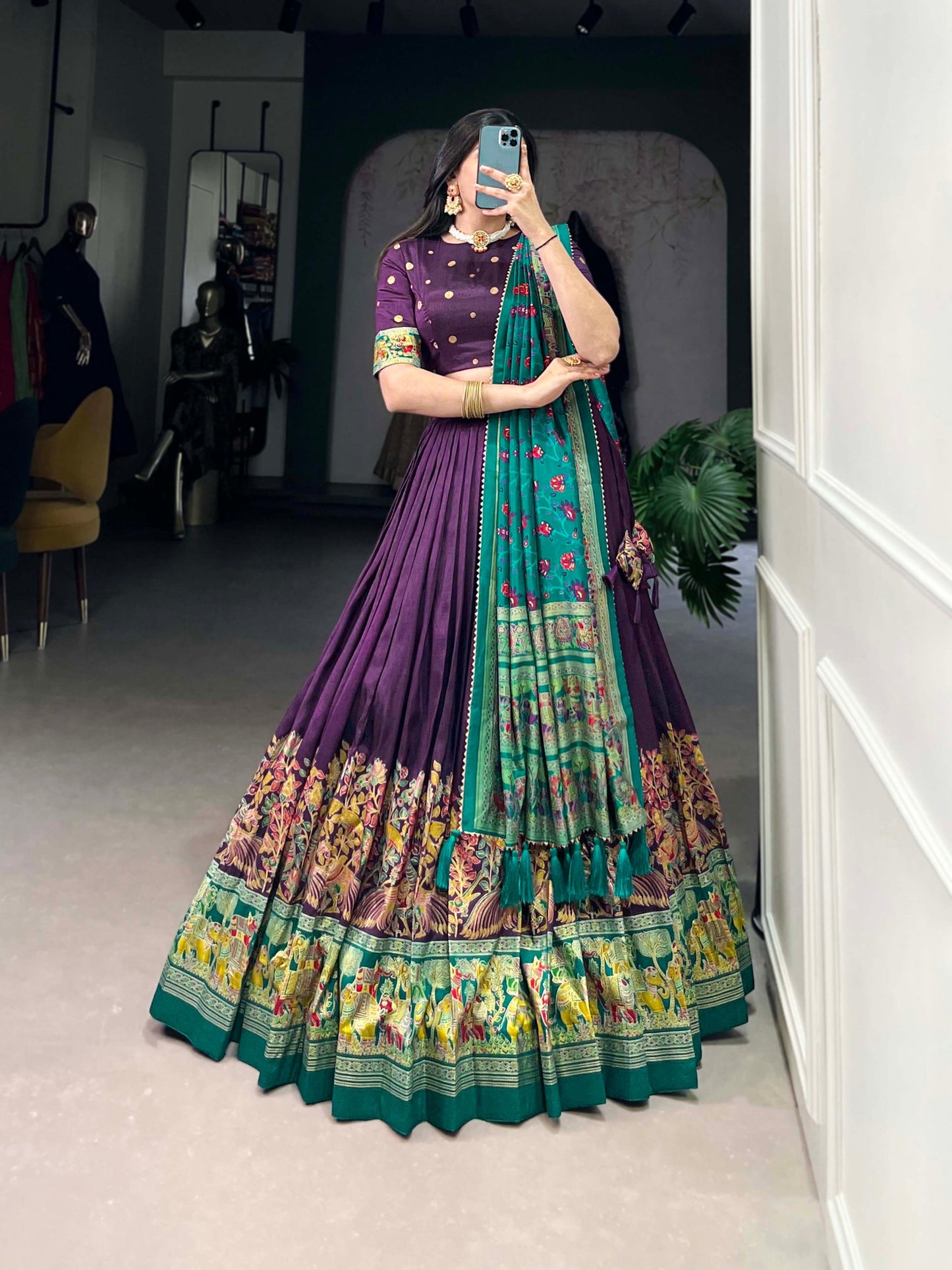 Tussar Silk Lehenga Choli with Printed & Foil Work - FFLB-1245