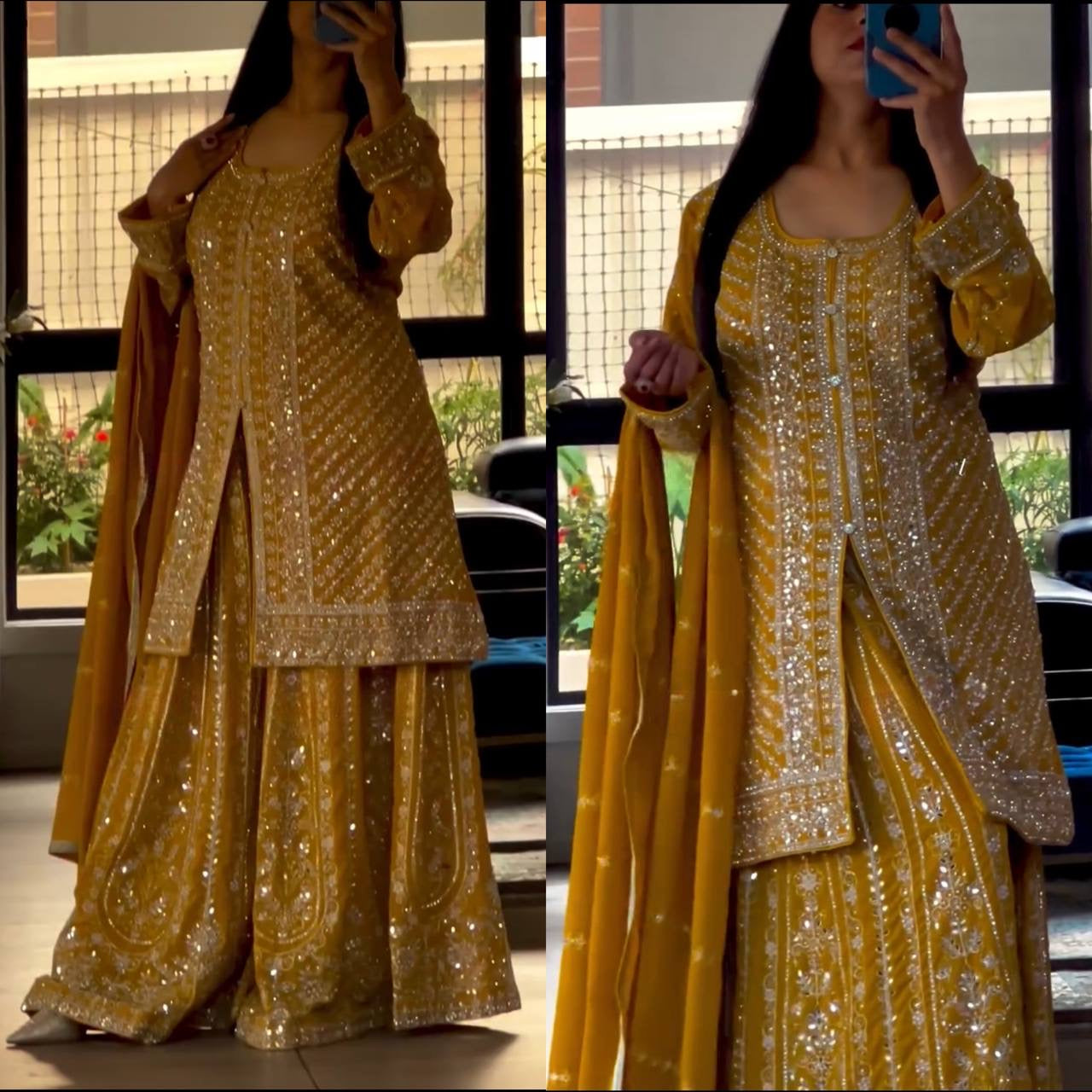 Designer Party Wear kurti- Flaired Palazzo & Dupatta with Heavy Embroidery - FFMF-449